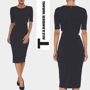 T by Alexander Wang Midnight Navy Lux Ponte Cut Out Midi Bodycon Dress L